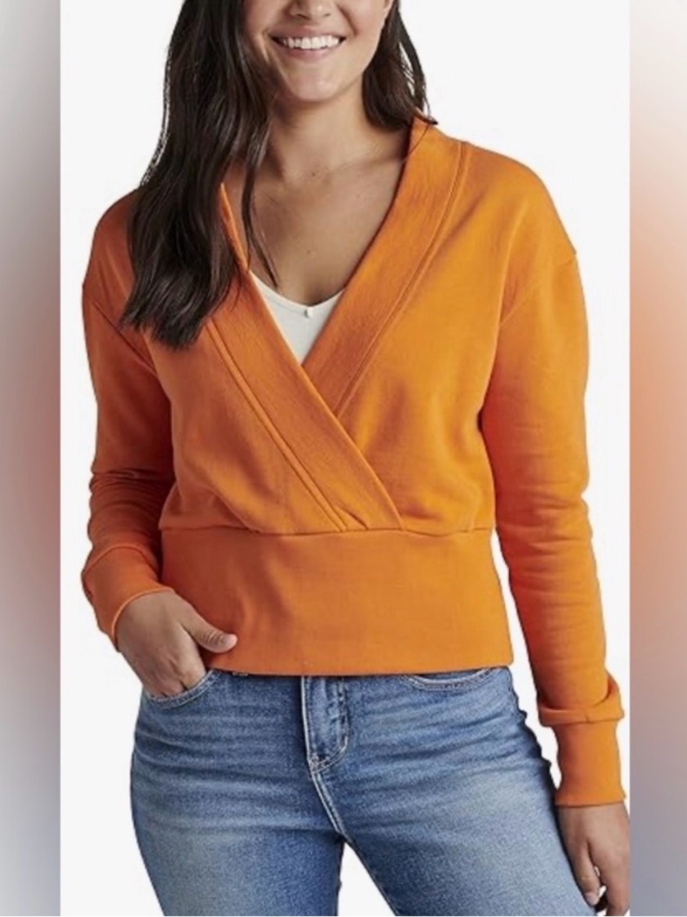 NWT Jag Jeans Women's The Cross-Front Amber  Glow Cotton Sweatshirt. Size Medium